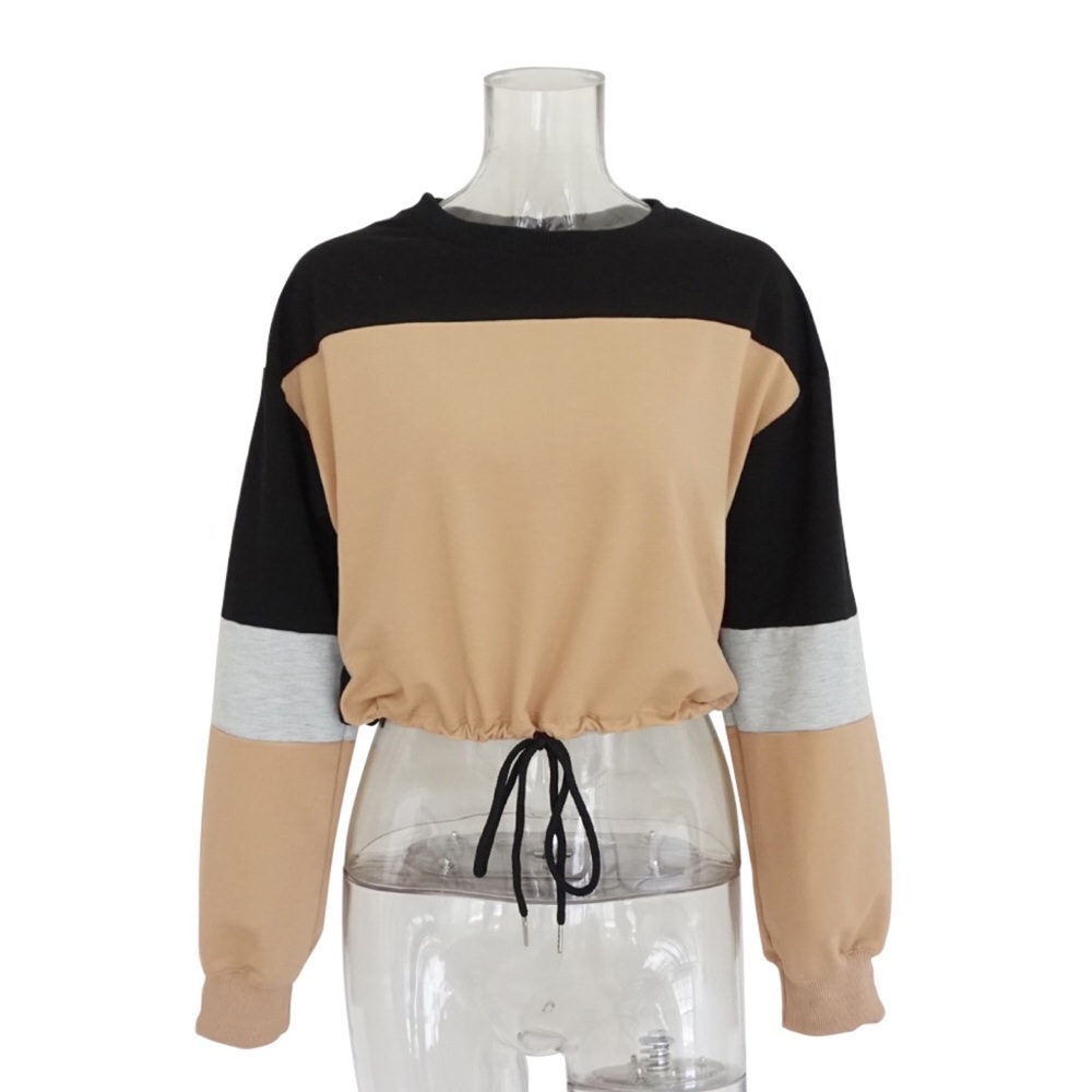 😘Take It Easy Black Beige Crew Neck Top - Picture 4 of 8